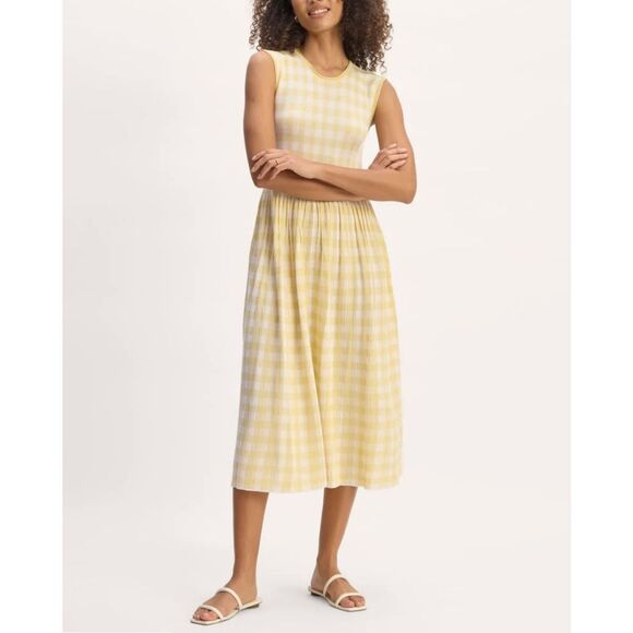 Everlane Dresses & Skirts - Everlane the knit yellow gingham pleated midi dress small